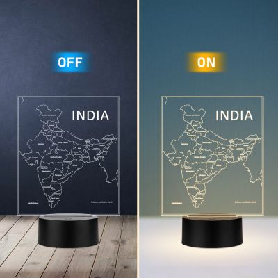 India Map Design Night Lamp with Warm White Light